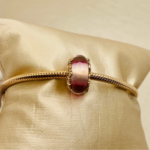 EUC Pandora 788244 Pandora Rose Pink Murano Glass & Leaves Charm - Picture 8 of 12